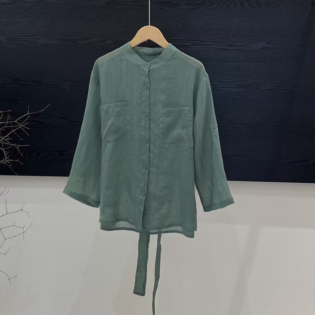 Femme Relaxed Fit Langærmet Button-Up Skjorte med Lommer Stilla