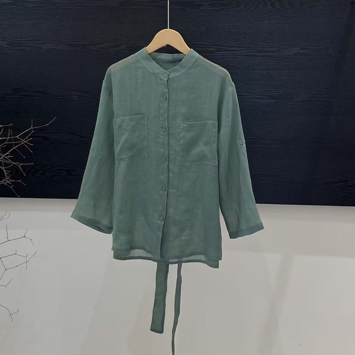 Femme Relaxed Fit Langærmet Button-Up Skjorte med Lommer Stilla