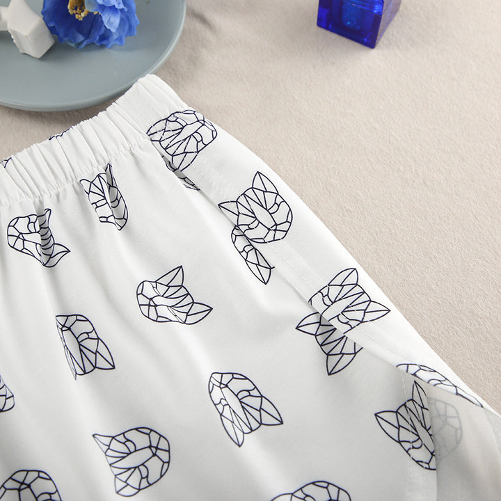 Dame behagelig kortærmet pyjamasæt med naturligt bladmønster Stilla
