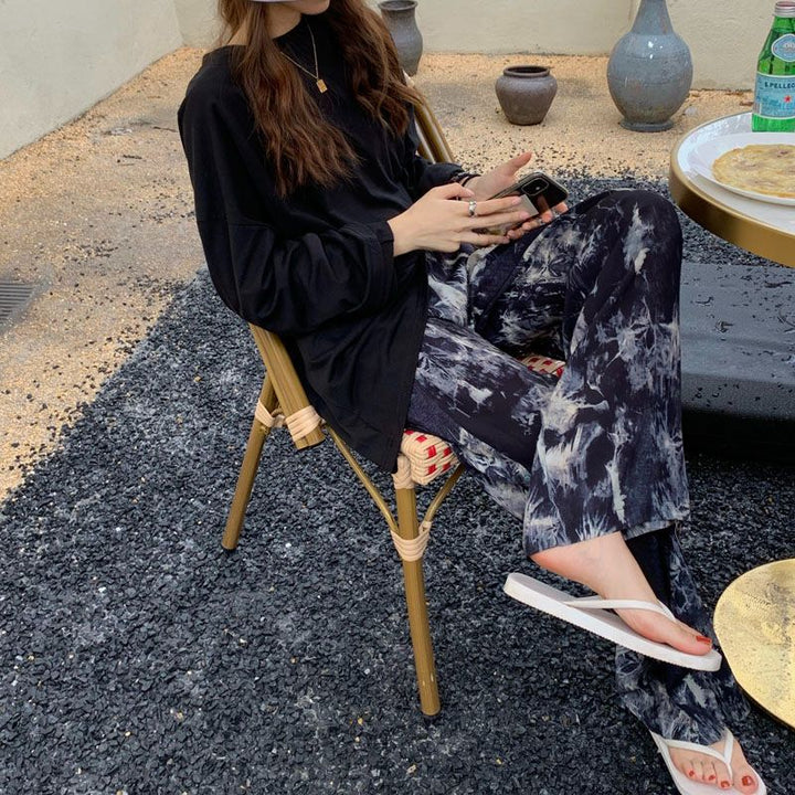 Dame casual jersey bukser med lav talje og trendy tie-dye design