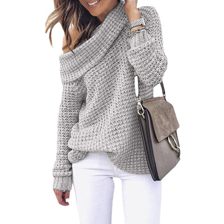 Damernes strikkede sweater med off-shoulder design og struktureret overflade Stilla