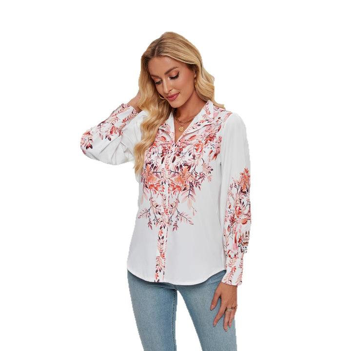 Dame elegant bluse med blomster mønster og volumineøse ærmer