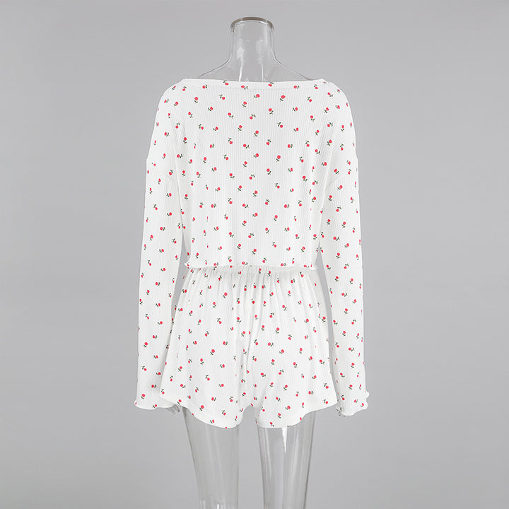 Dame hyggeligt pyjamasæt med blomsterprint og cropped top Stilla