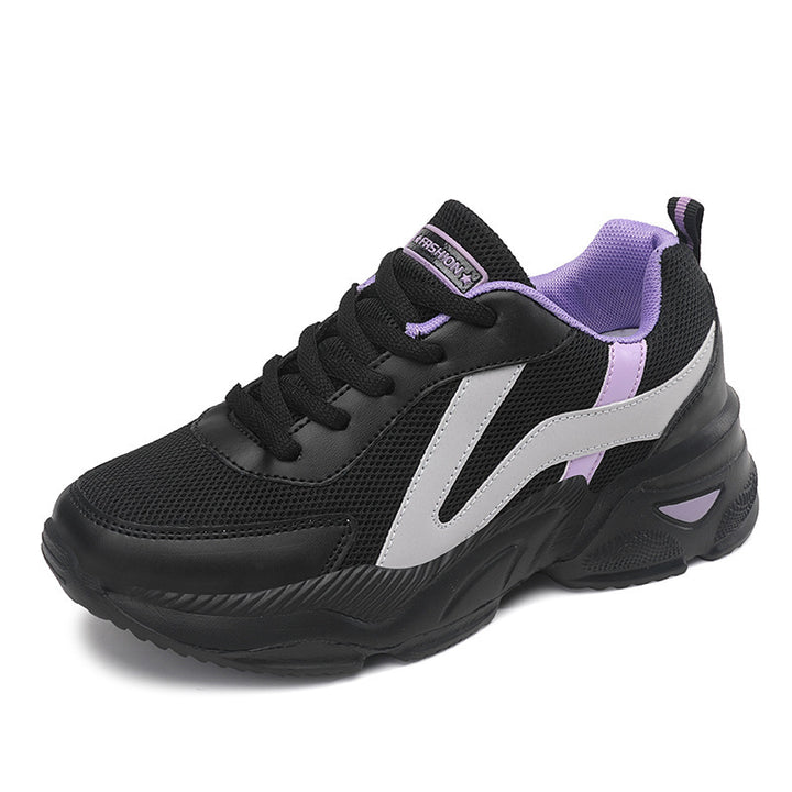 Dame nan dæmpede fritids-sneakers i plateau-stil med polstret komfortkrave, åndbart mesh og skridsikkert mønster Skovae