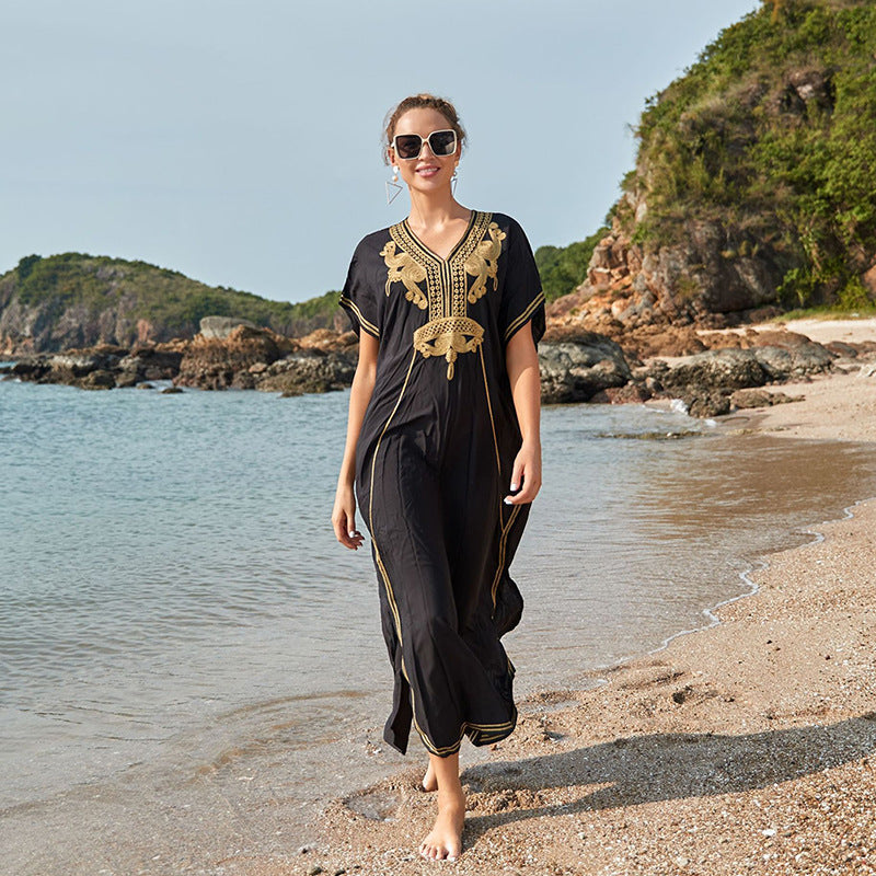 Dame Kaftan med detaljeret broderi og luftig snit Stilla