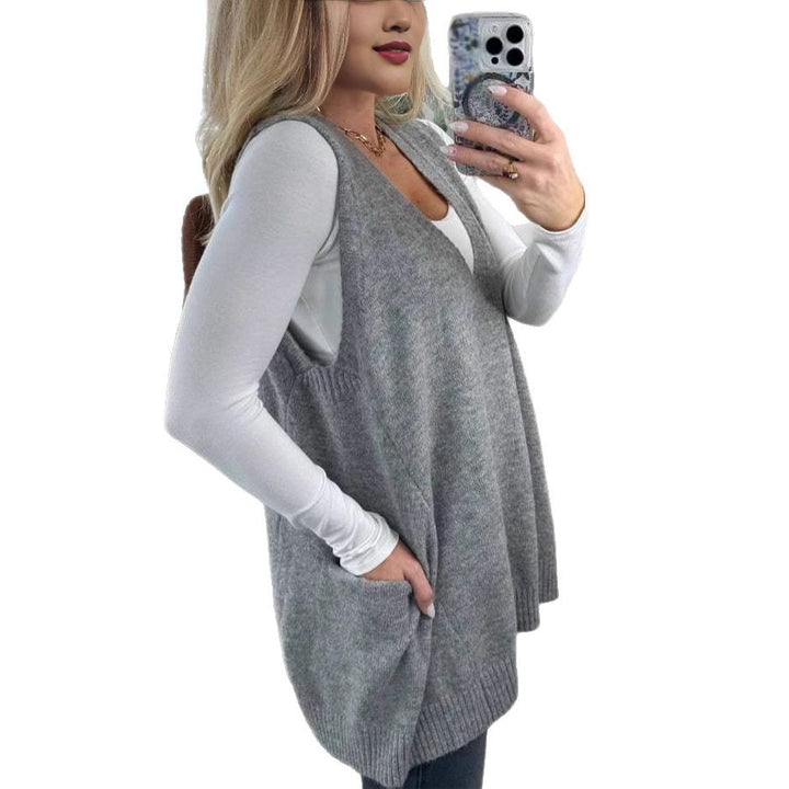 Dame Casual Vest med V-hals og praktiske lommer Stilla