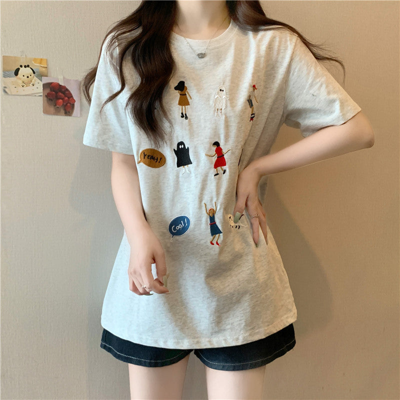 Dame Casual Broderet Grafik T-Shirt Stilla