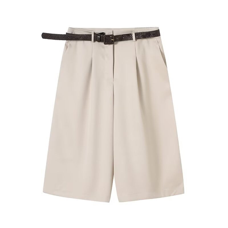 Dame elegante højvands-shorts med flettet bælte Skovae