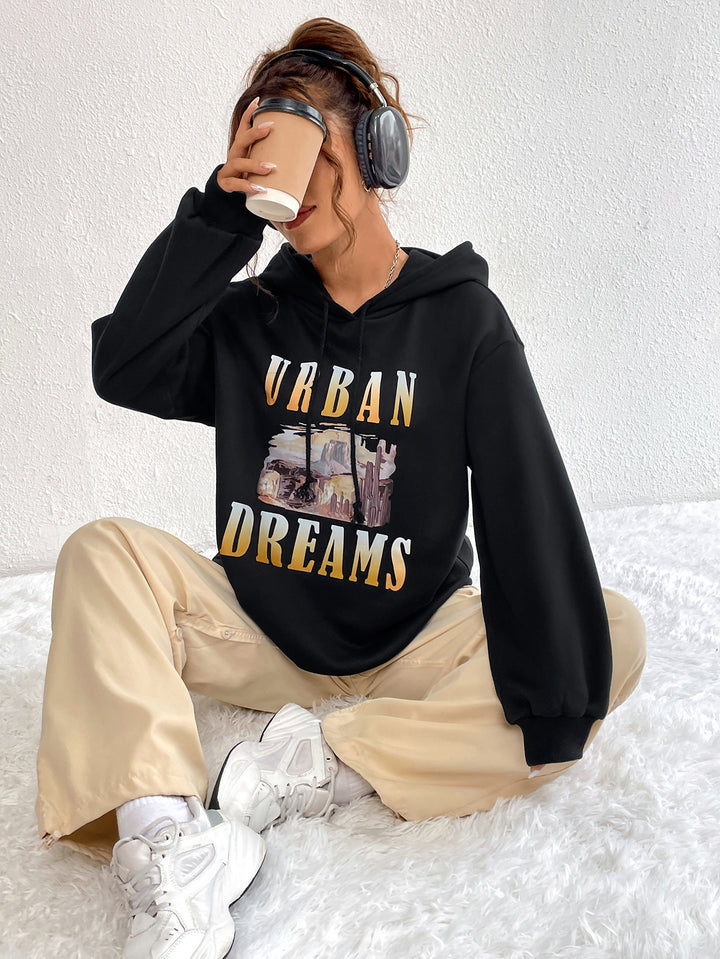 Kvindernes Oversized Hættetrøje med Urban Print og Hætte Stilla