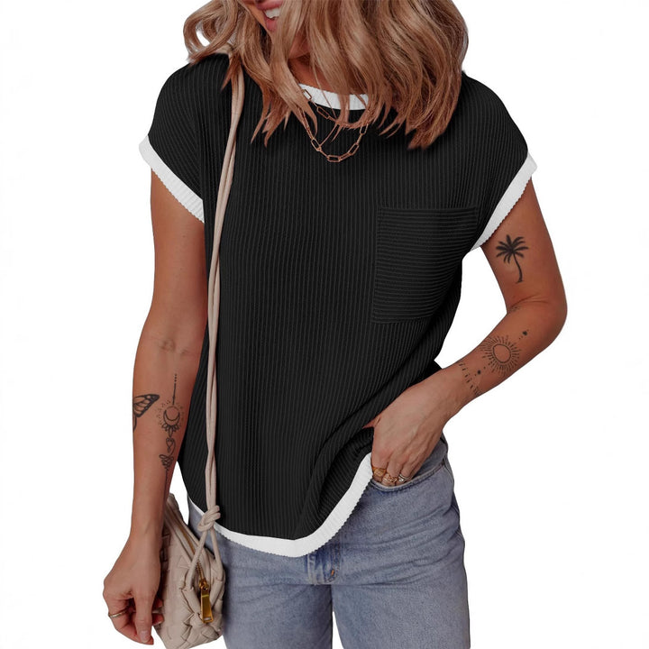 Dame fashion T-shirt med struktureret materiale og brystlomme Skovae