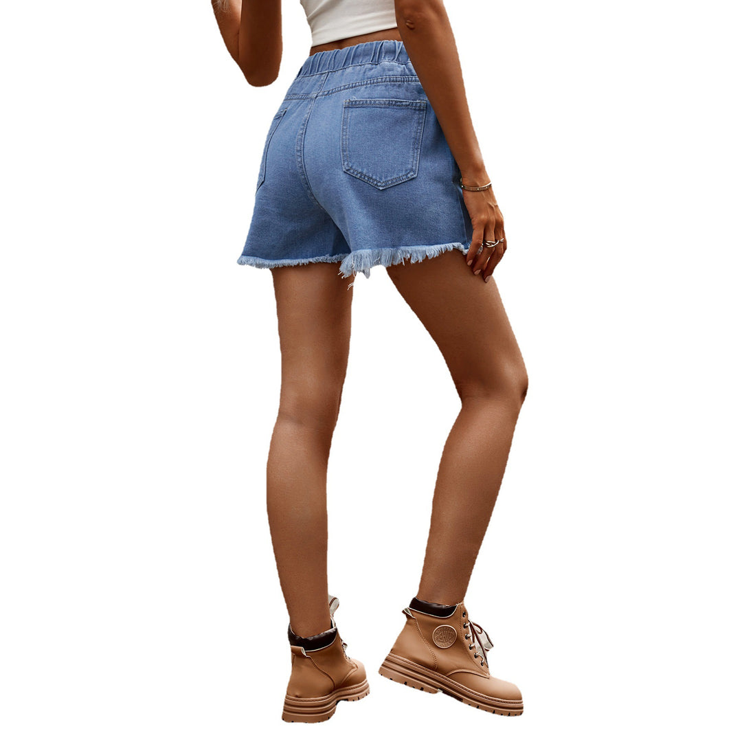 Dame afslappede denimshorts med frynset kant og elastisk talje Stilla