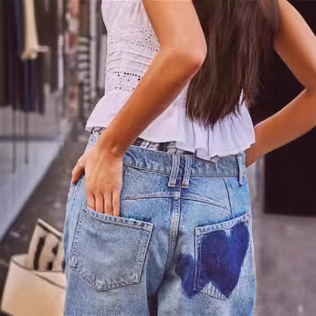 Dame Bred Jeans med Hjerte-Print og komfortabel Pasform Stilla