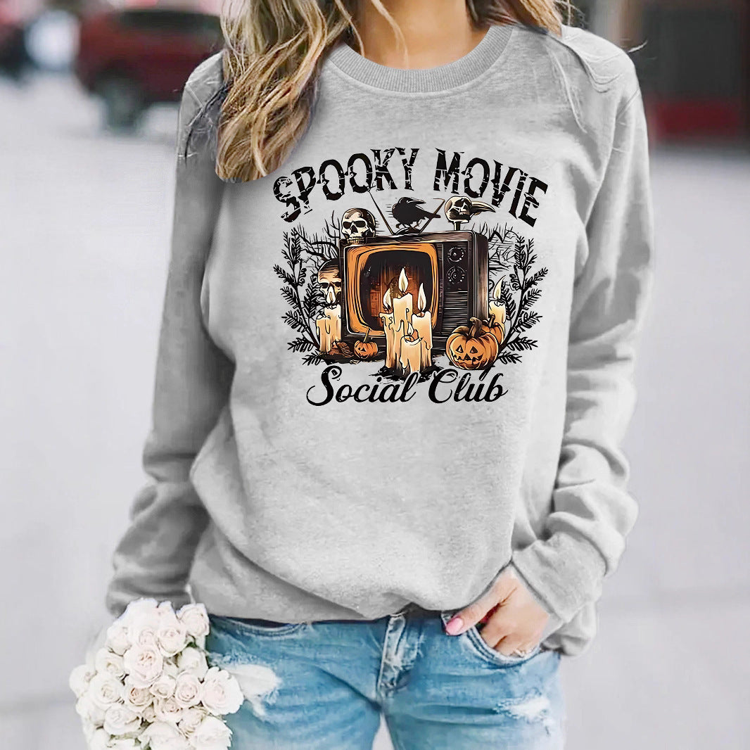 Dame sweatshirt med skræmmende film motiv og afslappet skæring Stilla