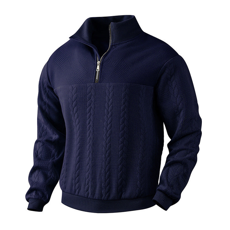 Herre afslappet fleece-trøje med halv lynlås og struktureret design Stilla