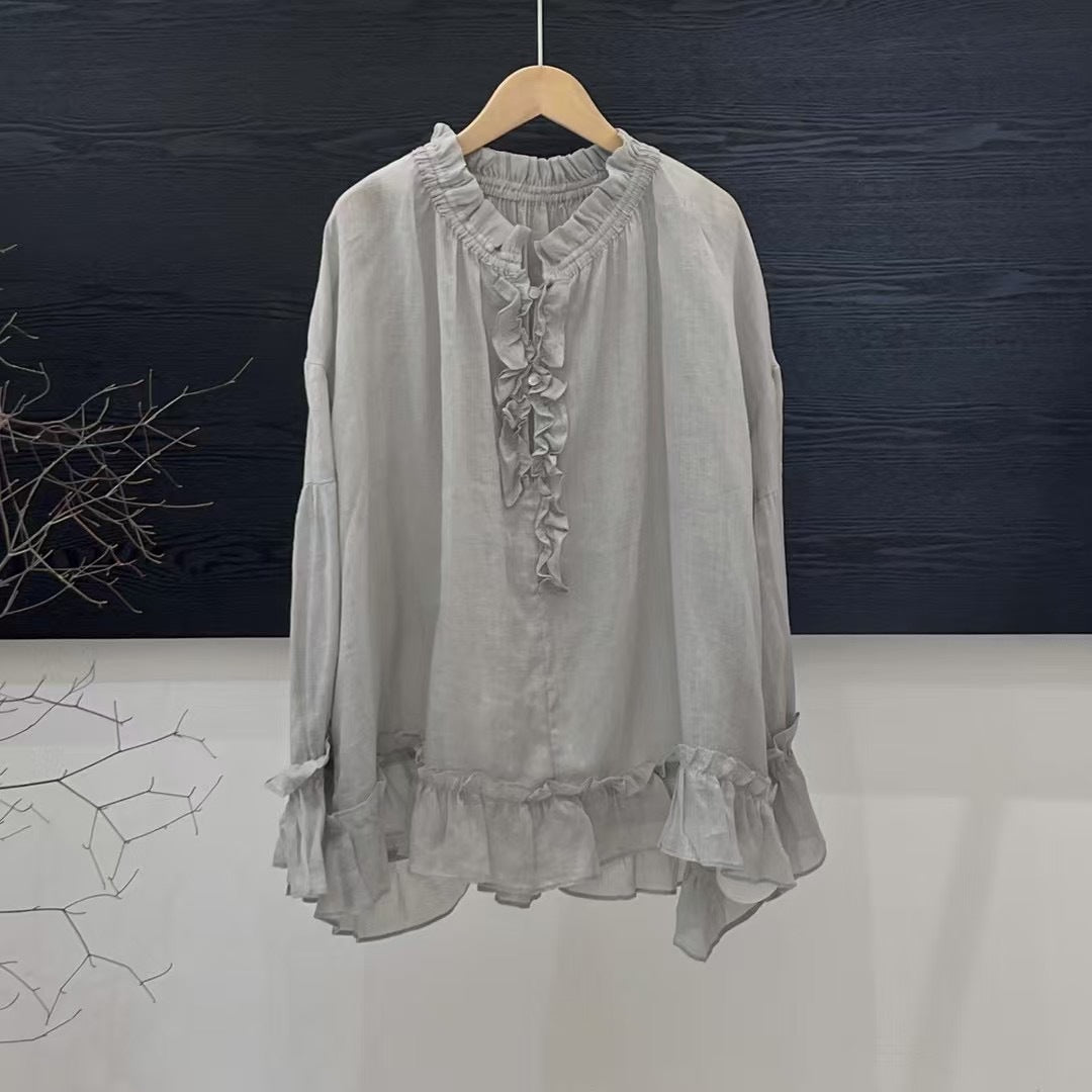 Femme Elegante Flæsebluse med Flæse-detalje Stilla