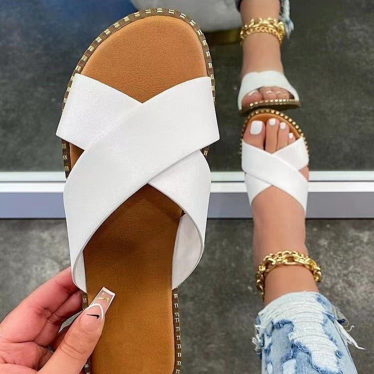 Dame Slide-sandaler med moderne X-rem-design og behagelig fodseng Stilla