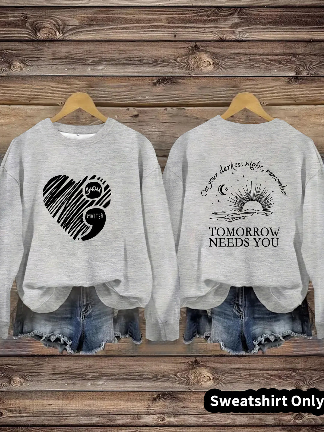 Kvinders sweatshirts med inspirerende print og stort hjerte motiv Stilla