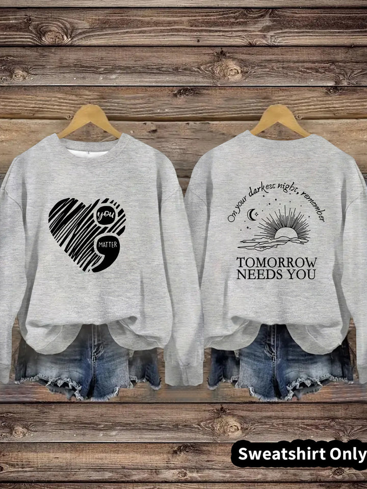 Kvinders sweatshirts med inspirerende print og stort hjerte motiv Stilla
