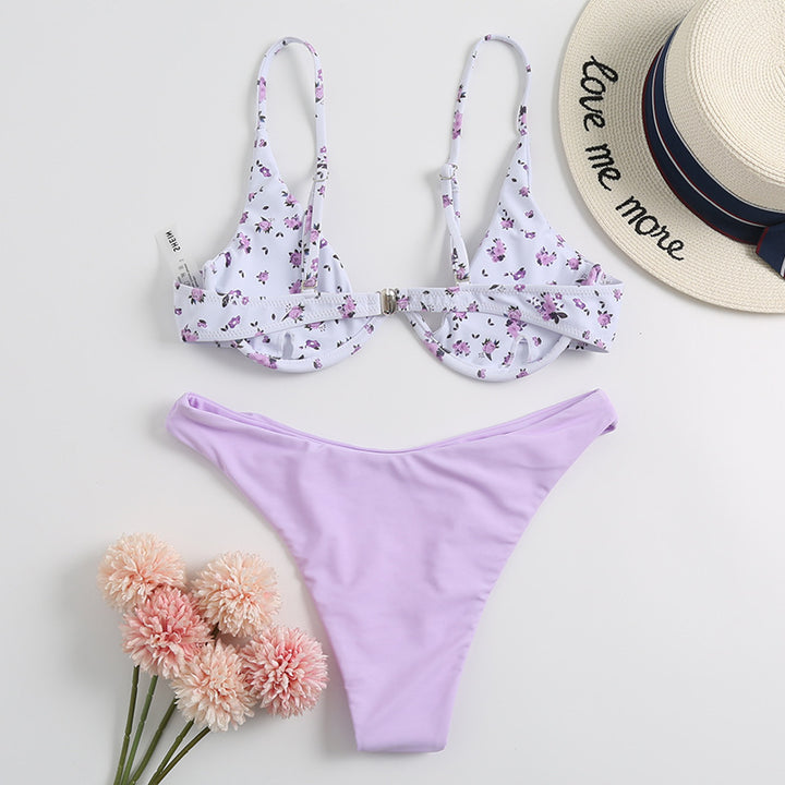 Dame Cup-Bikini-Sæt med blomsterdesign Skovae