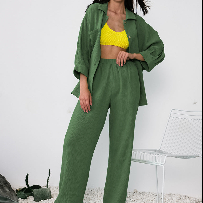Damer Fritids-Loungewear-Sæt med løs Bluse og bred Bukser Stilla