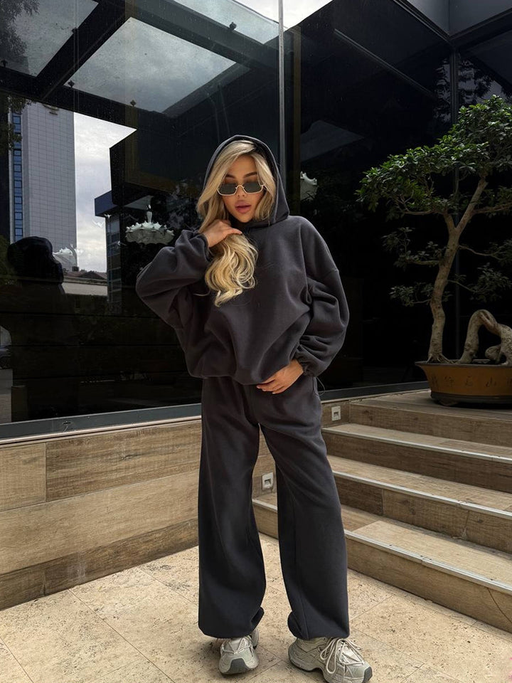 Kvinder Oversized Fleece Hoodie og Jogging Bukser Sæt Skovae