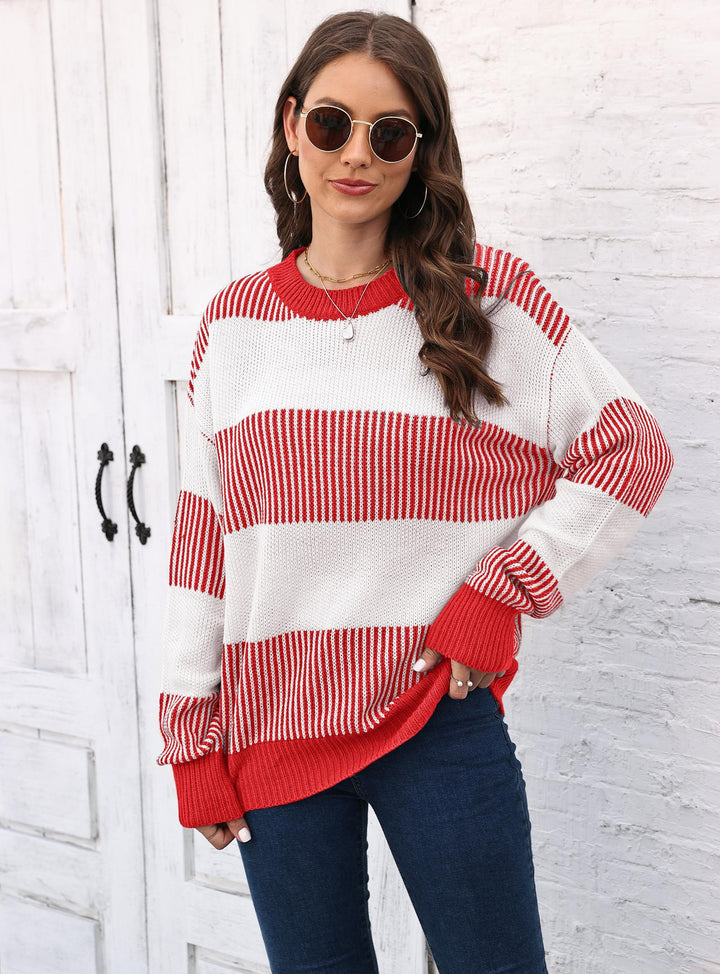 Dame stribet strikpullover i relaxed fit Stilla