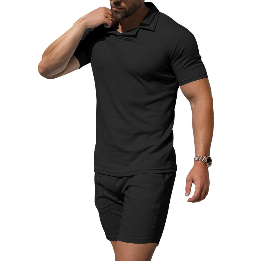 Herrer poloshirt og shorts-sæt i hudvenligt, elastisk materiale med moderigtigt krave Stilla