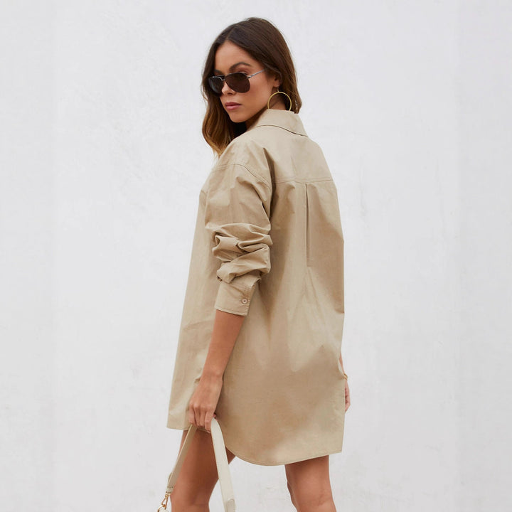 Kvinders langærmede bluse i oversized snit med komfortable brystlommer og afslappet design Stilla