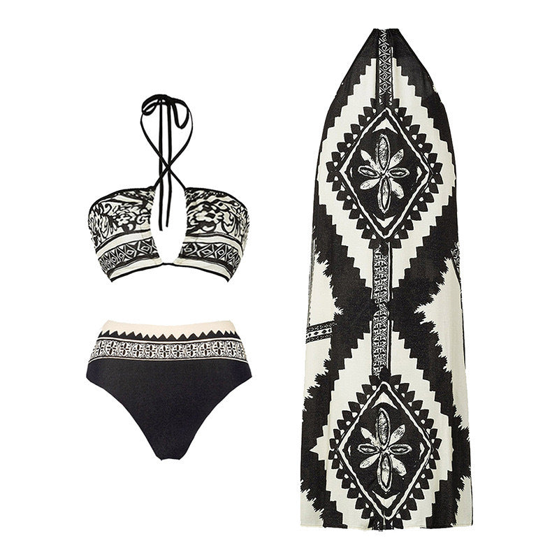 Dame bikini-sæt med matchende omslagsskørt og grafisk design Stilla
