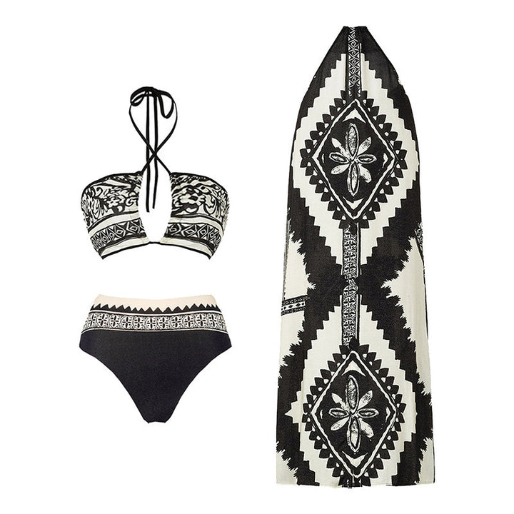 Dame bikini-sæt med matchende omslagsskørt og grafisk design Stilla