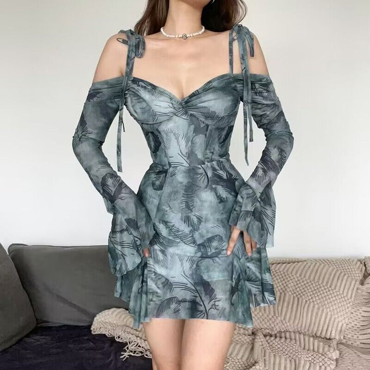 Dame Off-Shoulder Bellærme Mini Kjole Stilla