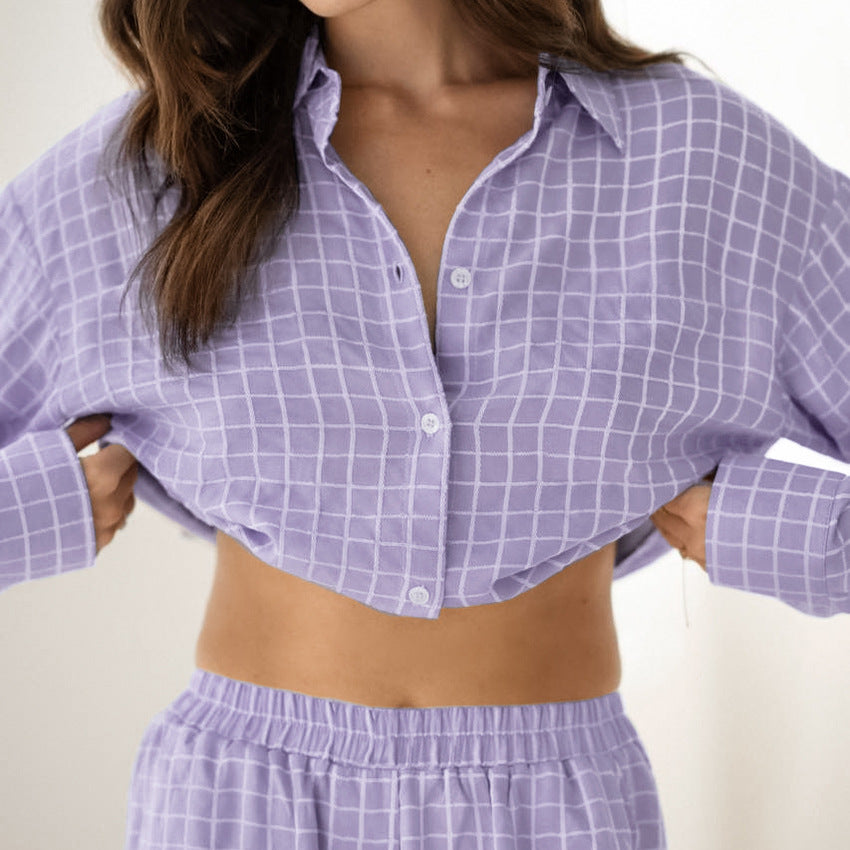 Dame pyjamasæt med komfortabel pasform og moderne ternet mønster Stilla