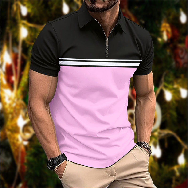 Herrer polo t-shirt med moderne lynlås og sporty stribemønster Stilla