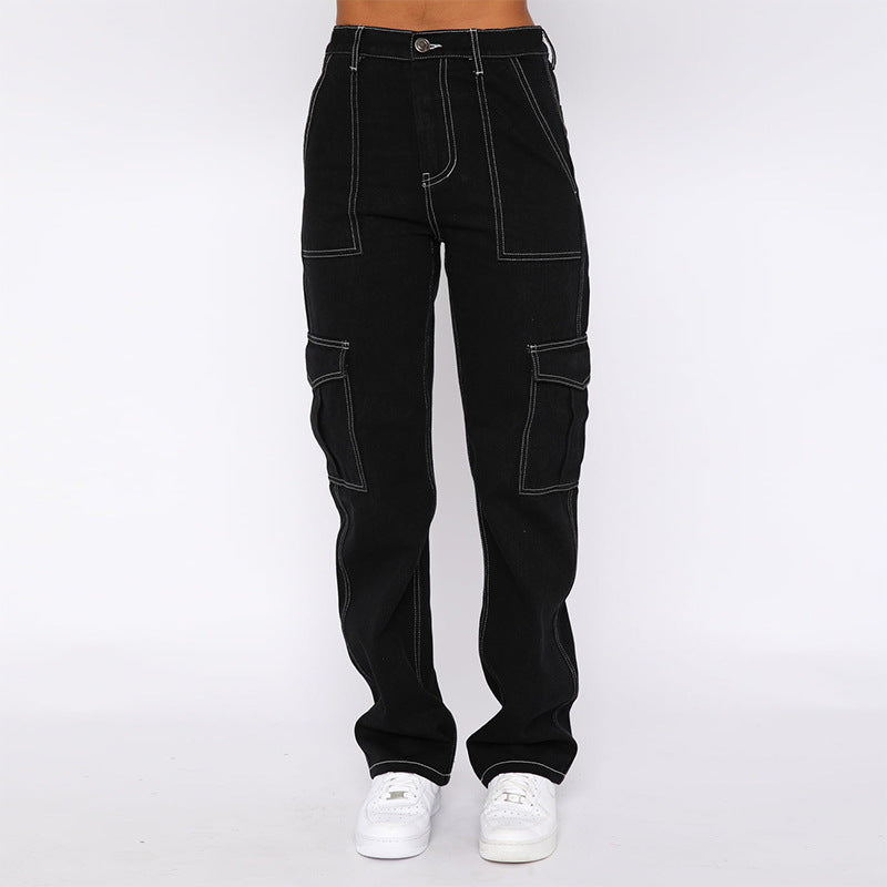 Dame Cargo Jeans med høje lommer og stående syninger Stilla