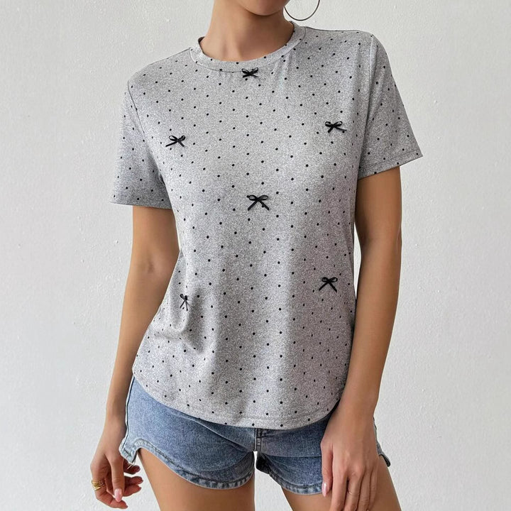Dame T-shirt med charmerende prikkedesign og legende sløjfeapplikationer Stilla