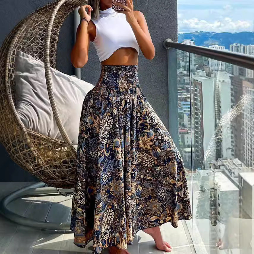 Dame Boho Maxi-nederdel med elastisk talje Stilla