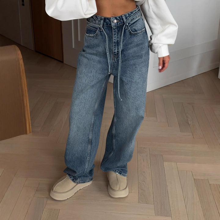 Damernes brede jeans i vintage stil med høj talje og afslappet pasform Stilla