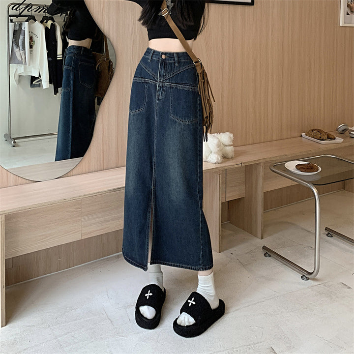 Dame Jeans Nederdel med Høj Slid Stilla