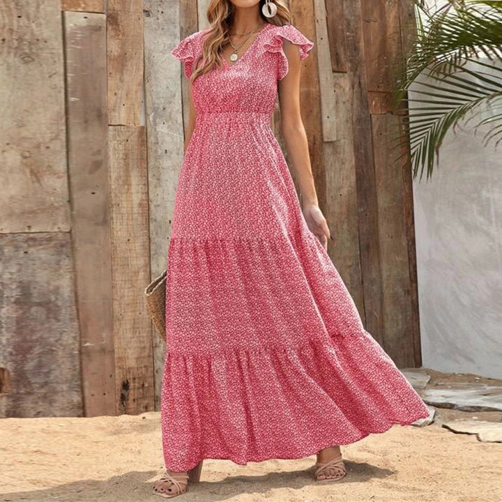 Dame Maxi-Kjole med blomstret design og voluminøst skørt Stilla