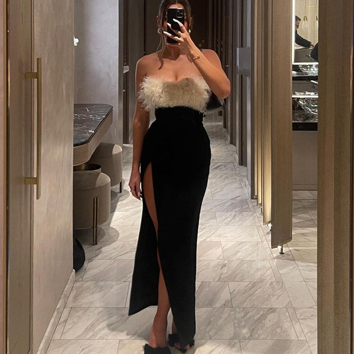 Dame Langærmet Aftenkjole med elegant Bustier-overdel og sidelæg Stilla