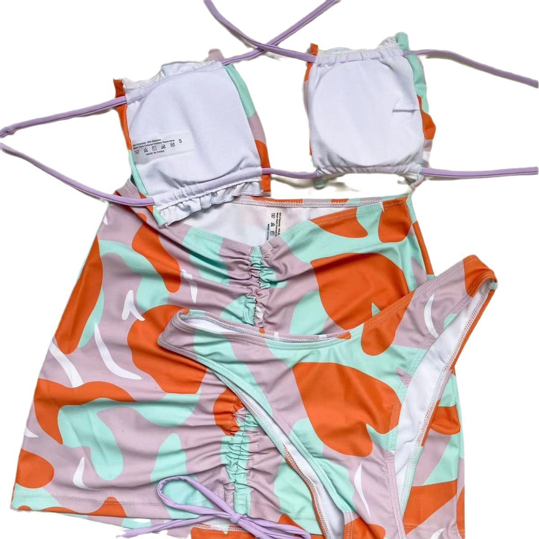 Dame justerbar halterneck-bikini-sæt med rynket mini-nederdel Stilla
