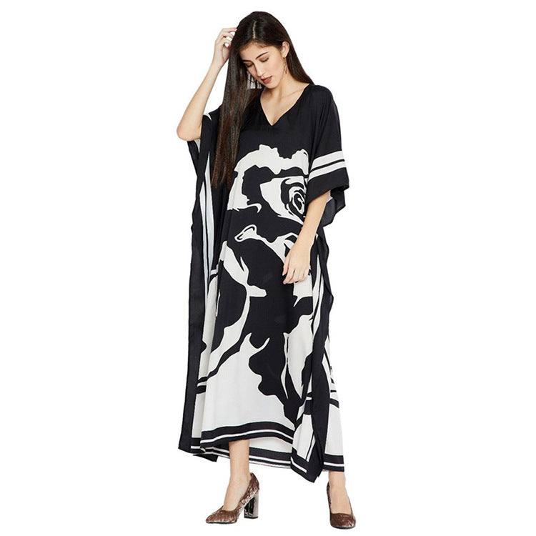 Dame Maxikjole i stilfuldt Kaftan-design med kunstnerisk tryk Stilla