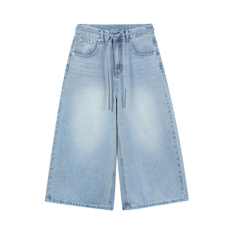 Damer brede jeansculotte med elastisk talje og bindebånd Stilla