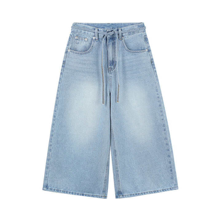 Damer brede jeansculotte med elastisk talje og bindebånd Stilla