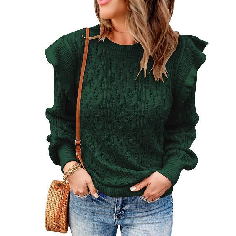 Dame Oversized Strikpullover med Flæse Stilla