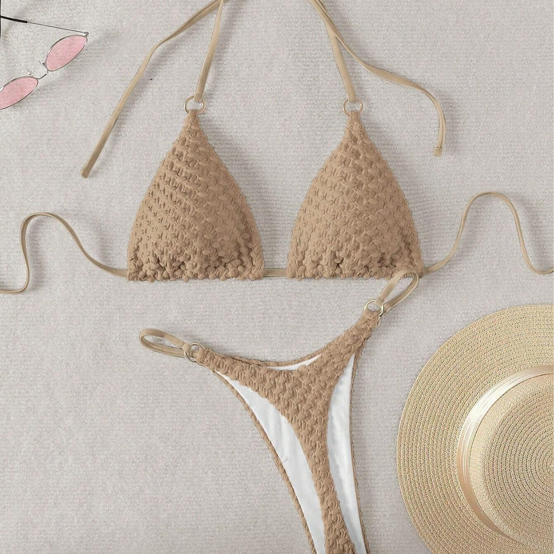 Dame triangel-bikini med raffineret teksturmix Skovae