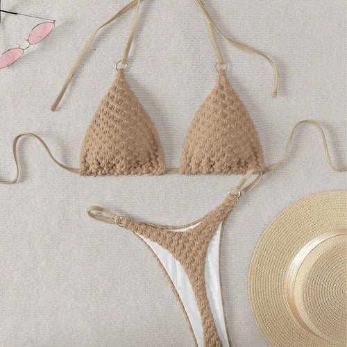 Dame triangel-bikini med raffineret teksturmix Skovae
