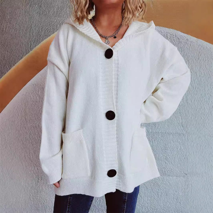 Damer hyggelig cardigan med hætte og klaplommer Stilla