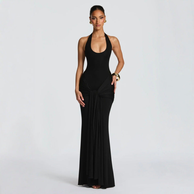 Damen Langes Wickelkleid mit tiefem V-Ausschnitt und Raffungen Skovae