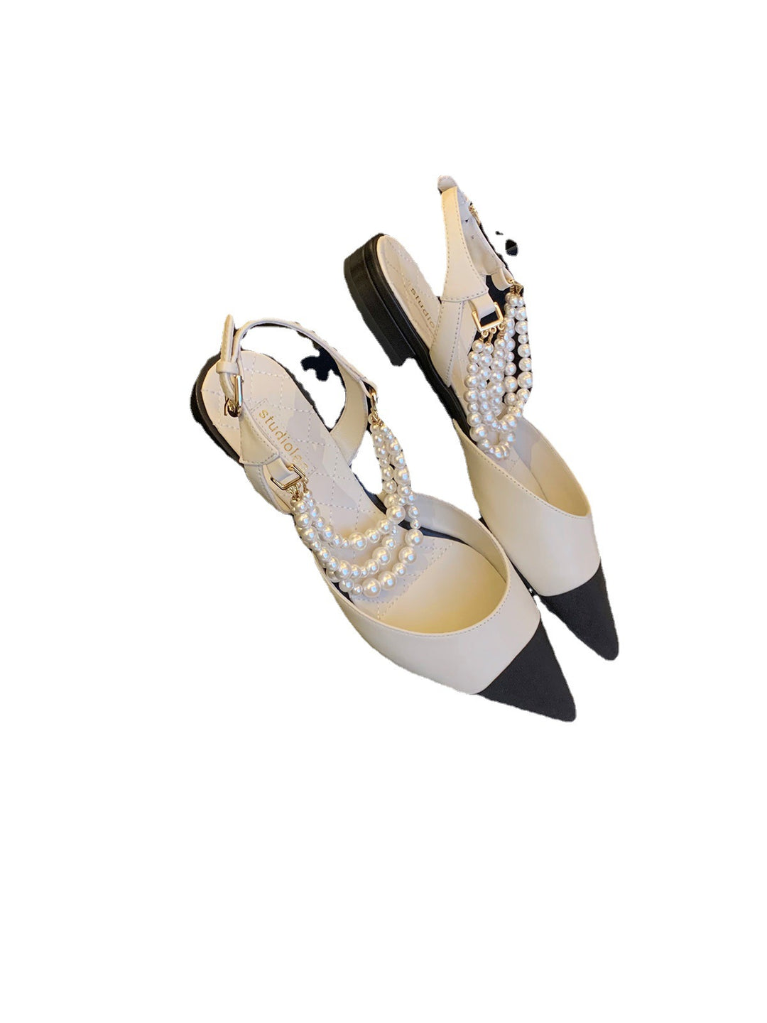 Dame sling-pumps med elegant perleapplikation og spidst formet Stilla